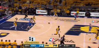 手起刀落！哈利伯顿急停三分打停雷霆 振臂怒吼激情庆祝